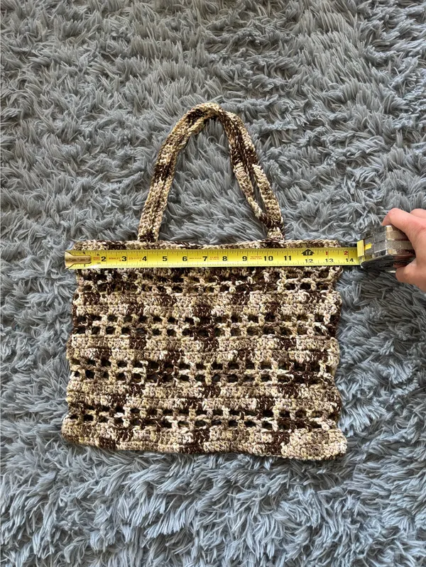 Handmade Brown and cream crochet market bag - Image 8