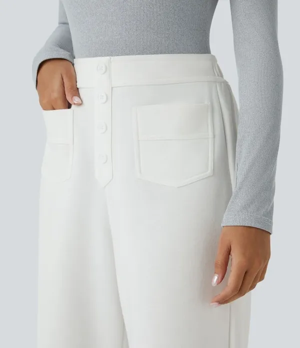 SKIMS HALARA High Waisted Button Multiple Pockets Straight Leg Casual Pants - Image 2