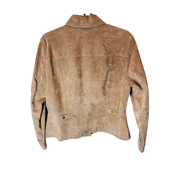 Coldwater Creek Women's L 100% Leather Suede Jacket Tan Western Jean Jacket - Image 3