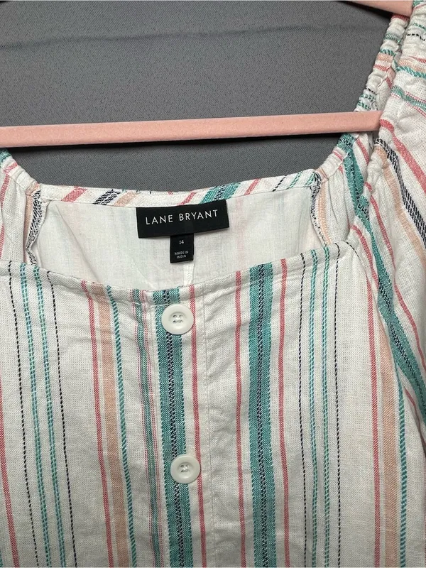 Linen Blouse Size 14 ~ Puffy Sleeve Top - Image 2