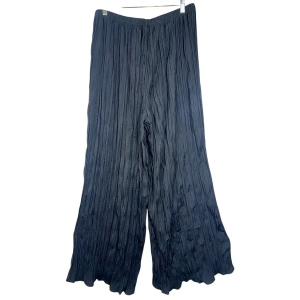NWT Naked Wardrobe Black Crinkled Pleated Wide Leg Pants Womens Size L Large NEW - Image 2