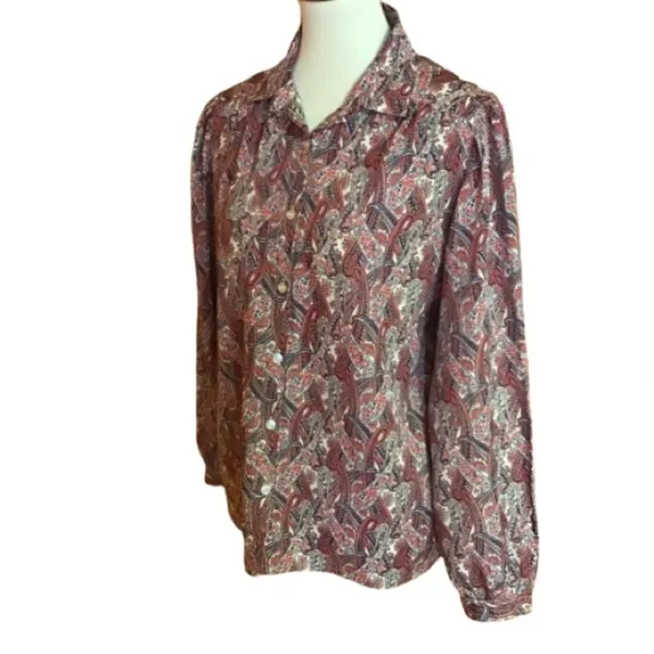 Vintage Paisley Button Up Blouse Boho Retro Long Sleeve Top Size L Relaxed Fit - Image 2