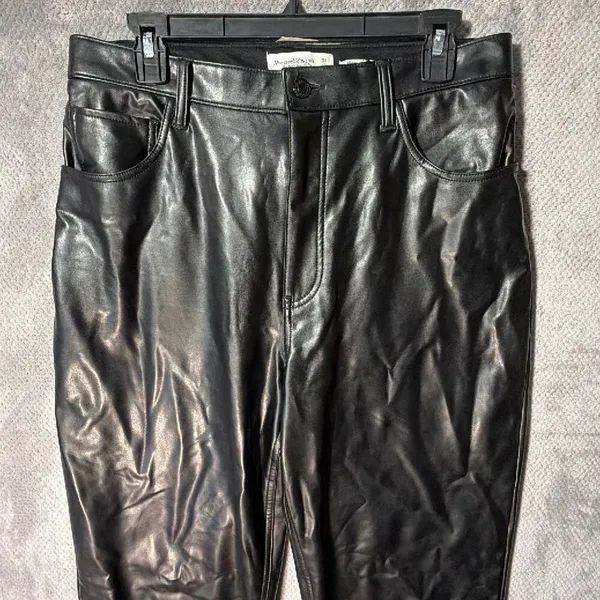 Abercrombie & Fitch The Ankle Straight Ultra High Rise Vegan Leather Pants 12/31 - Image 3