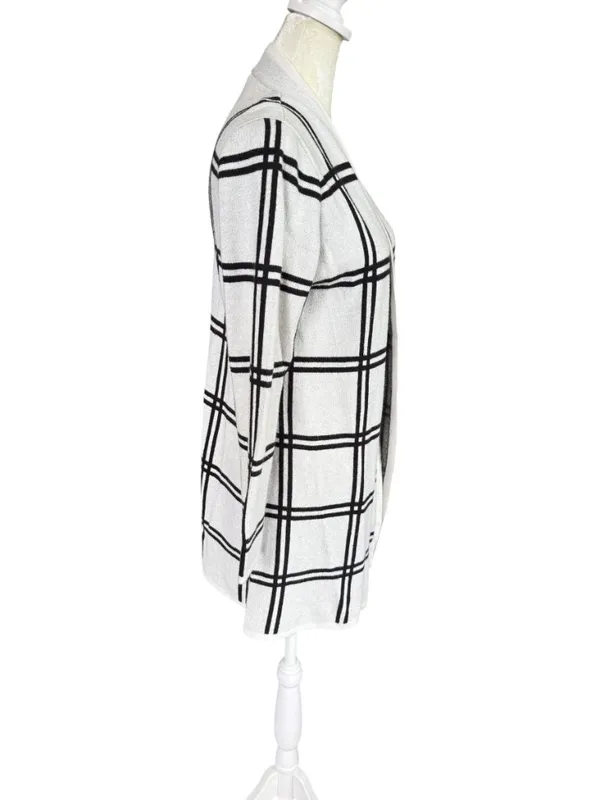 Loft Petite black and off white striped long sleeve open cardigan sweater MP - Image 3