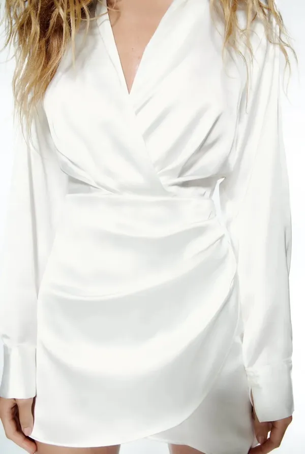 Zara Satin Effect Mini Party Coctail Date Shower Wedding Night Out Long Sleeve dress - Image 11