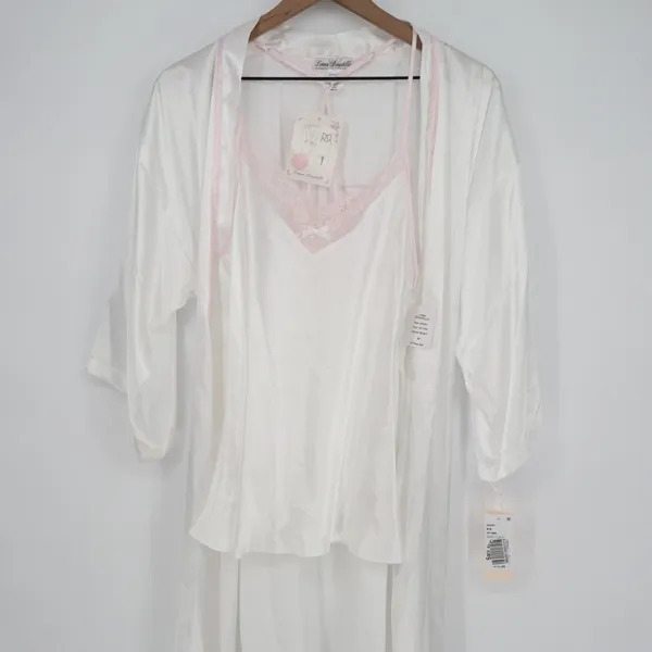 Linea Donatella Bride Satin Wrap Robe Set Women M Beige Pink Tie Waist Sleepwear - Image 6