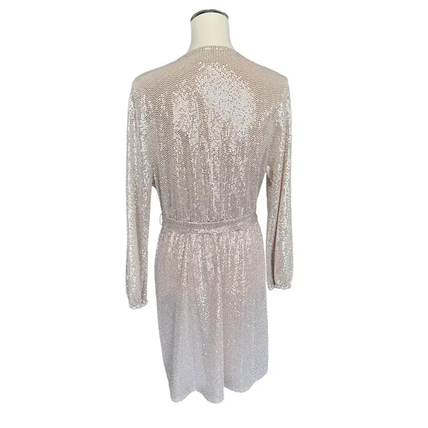 JM Studio‎ by John Meyer Metallic Sequin Wrap Dress Gold Size 14 Long Sleeve - Image 2