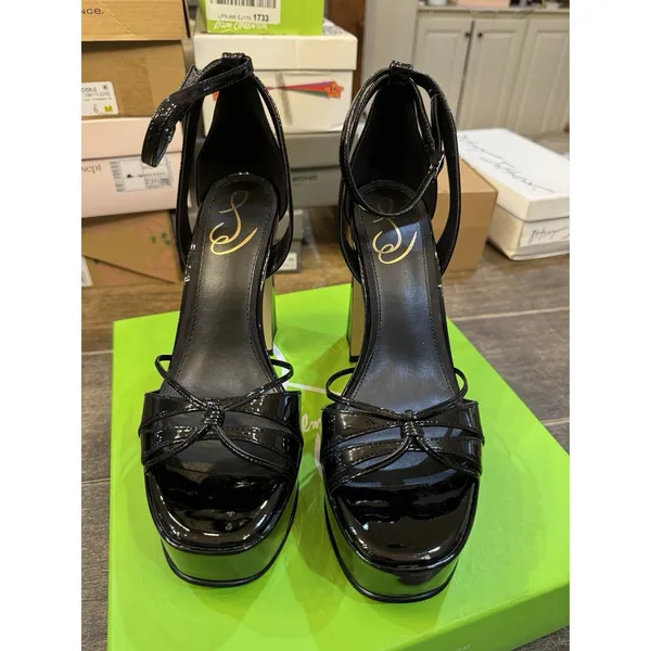 Sam Edelman Kamille Black Patent Ankle Strap Open Toe Block Heeled Sandal Size 9 - Image 4
