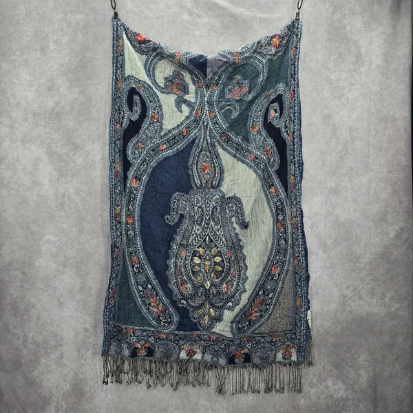 Coldwater Creek Blue‎ Embroidered Pashmina Floral Paisley Wrap Shawl Scarf OS - Image 2