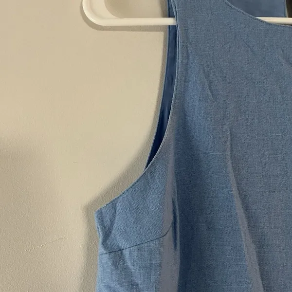 Abercrombie Light Blue High-Neck Linen-Blend Mini Dress Size Small - Image 7