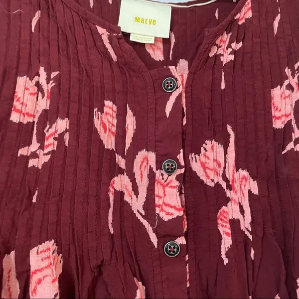 Anthropologie Maeve Burgundy Floral Swing Blouse Womens 8 Sleeveless Boho Beachy - Image 7