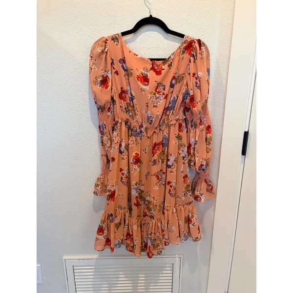 Cinq a Sept Simone Georgette Floral Mini Dress Peach Pink Size 4 - Image 5