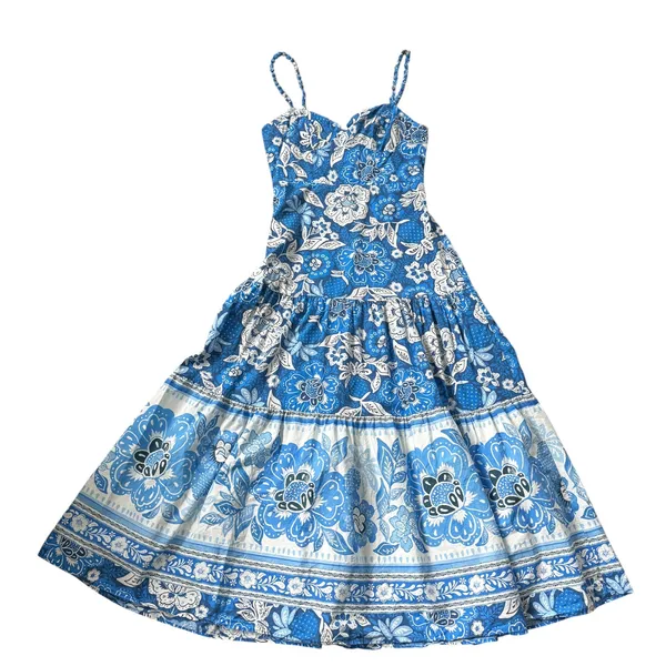 Farm Rio Full of Flowers Midi Dress Blue - Image 4