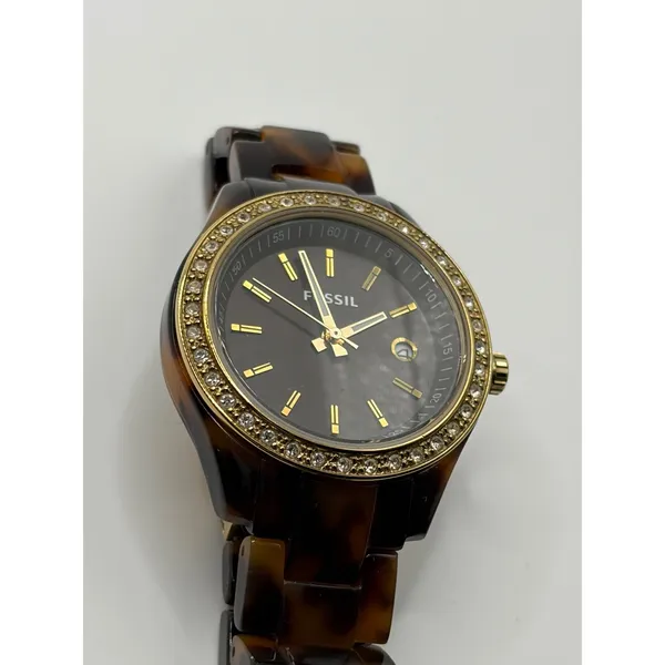 Fossil ES-2922 Women Tortoise Shell Brown Dial Watch Gold‎ Tone Stainless Steel - Image 4