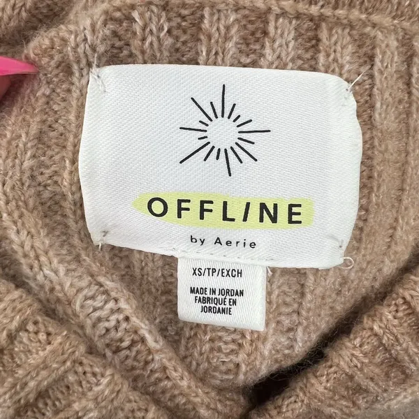 Offline By Aerie Size XS Ribbed Cropped Sweater Hoodie Brown Ombré Long Sleeve - Image 4