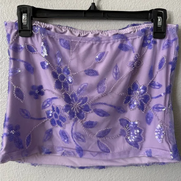 Lavender Purple Sequin Floral Mesh Tube Top Y2K Fairycore Size M - Image 4