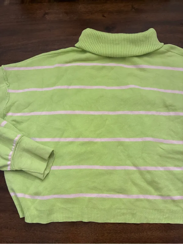Free People Paulie Sweater Large Green White Striped Turtleneck - Image 5