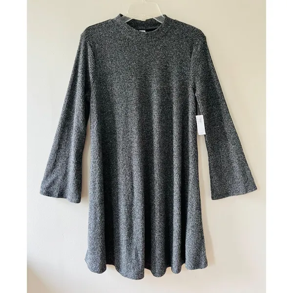 Old Navy Sz L Stretch Marled Pullover Flare Swing‎ Midi Dress Long Flare Sleeve - Image 2