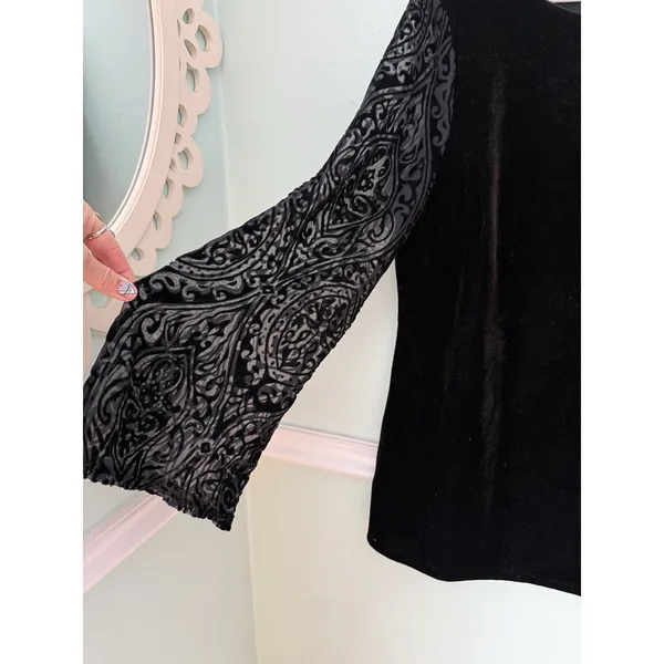 Y2K Velvet Bell Lace Sleeve Top‎ Womens L Whimsigoth Goblincore Fairy Goth Lace - Image 3
