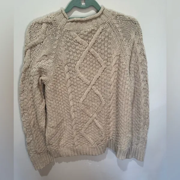 J. Crew NWT Chunky Cable Knit‎ Beaded Sweater Tan XL Merino Wool Blend - Image 5