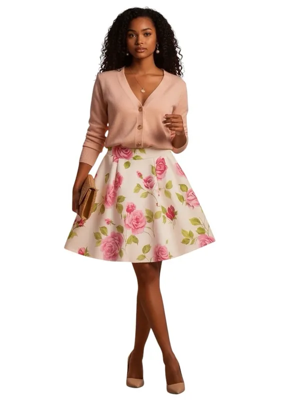 Sherri Hill 50563 Pink Rose Floral Fit Flare Skirt White Designer Size 0 Bridal - Image 3