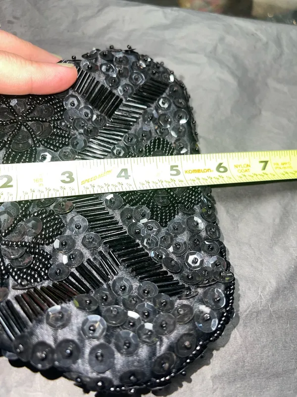 Vintage Style Black Beaded & Sequins Floral Evening Clutch - Unbranded - Image 6