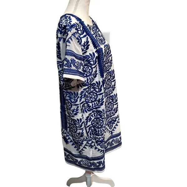 Lulus Fond of You Dress Blue White Embroidered Shift Lined Mini sz Large‎ NWT - Image 3