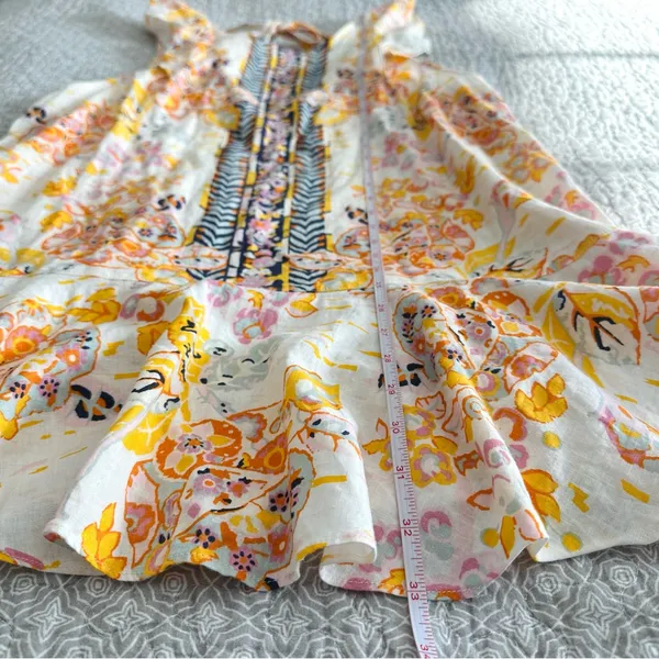 Free People Summer In Tulum Linen Mini Dress Tunic Ivory Floral Size M - Image 8