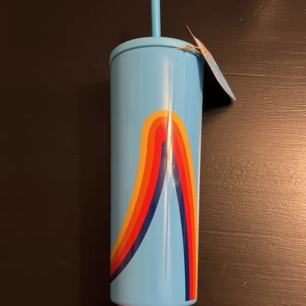 Aldi Gear 24 oz Stainless Steel Tumbler‎ Blue Rainbow Insulated Cup with Straw - Image 2