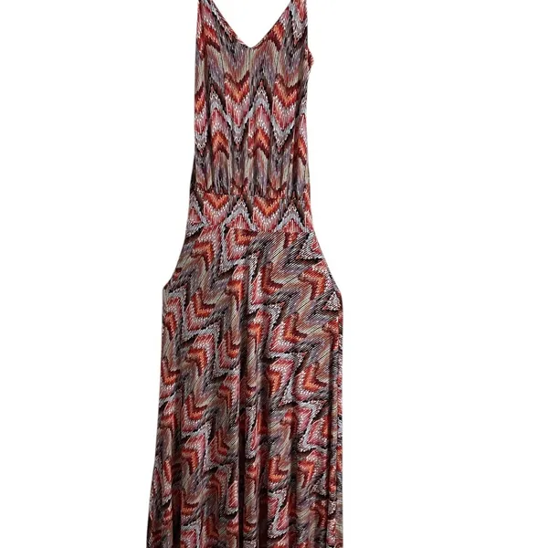 Veronica M Jene Stretch Drop Waist Maxi Dress Medium Boho Chevron Geometric - Image 2