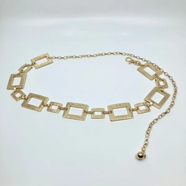 Y2K Geometric Gold Textured Square Link Chain Belt, Up to 44 Inches, X7GA1140 - Image 3