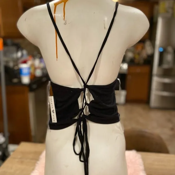 NWT Ella Viva Y2K Butterfly Lace Up Back Ribbed Cami Crop Top Womens XL Black - Image 4