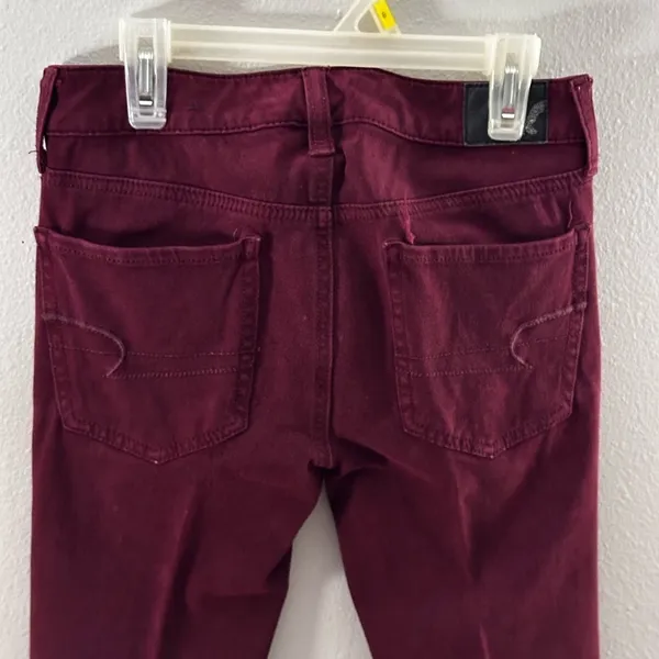 American Eagle Women Red Burgundy Jegging Jean 360 size 0 super‎ stretch - Image 8