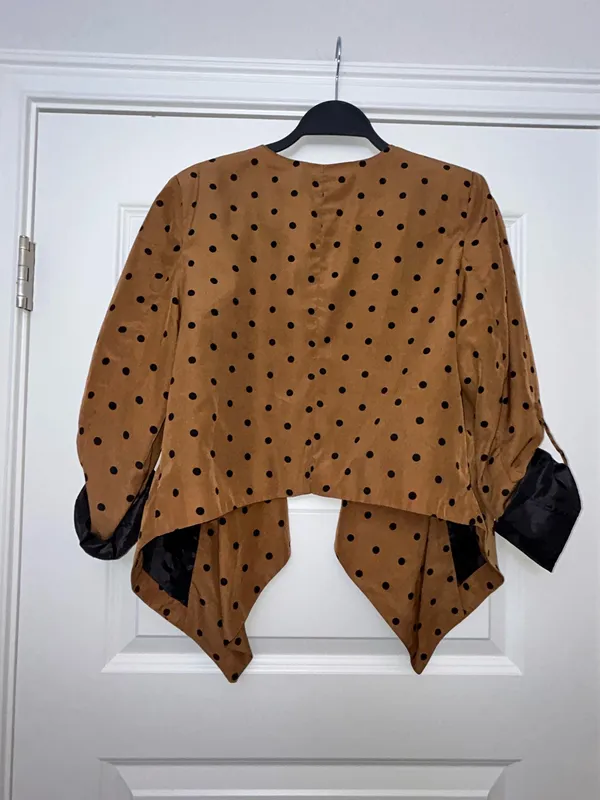 MINE Polka Dot Print Roll Tab Sleeve Open Cascade Front Blazer Jacket Size L - Image 8