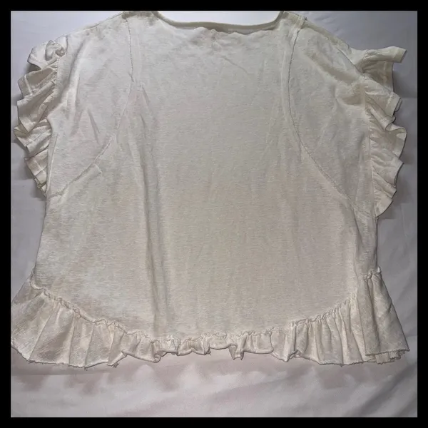 Umgee‎ Ruffle Hem Top Womens Small Ivory Cotton Short Sleeve Boho Blouse - Image 6