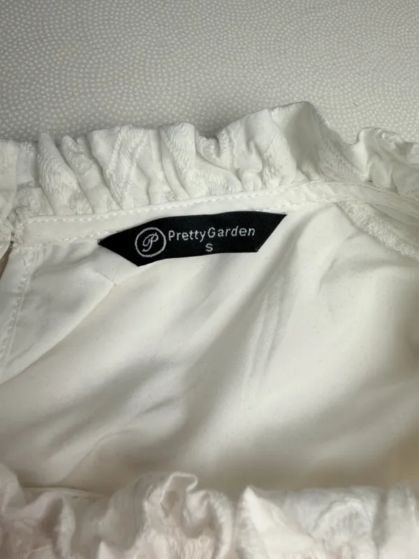 PrettyGarden Womens Small White Eyelet Embroidered Puff Sleeve Ruffle Top - Image 6