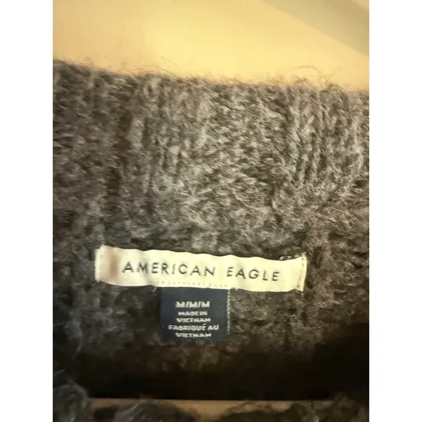American Eagle Womens Charcoal‎ Grey Ribbed Knit Oversized Crew Neck Sweater M - Image 2