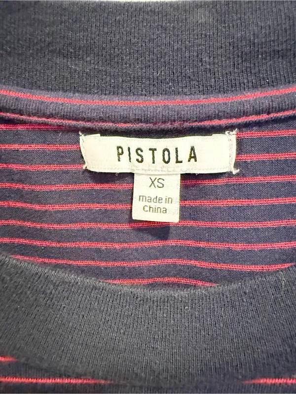PISTOLA Marina Wide Shoulder Muscle‎ Tee Mariner’s Stripe Navy Blue and Red XS - Image 5