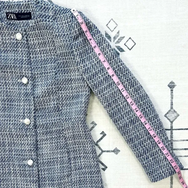 ZARA Long Structured Tweed Button Down Blazer Coat Small - Image 10