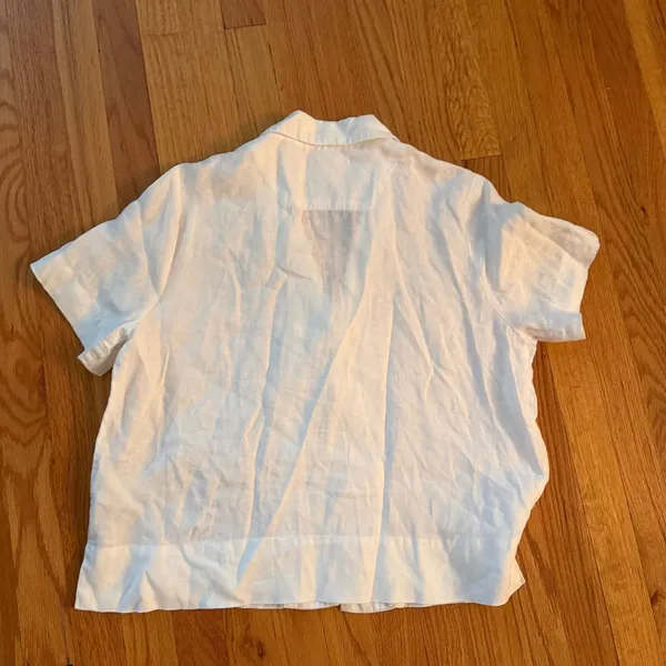 Quince 100% European Linen Short Sleeve Shirt Size M White Camp Collar Boxy Top - Image 4