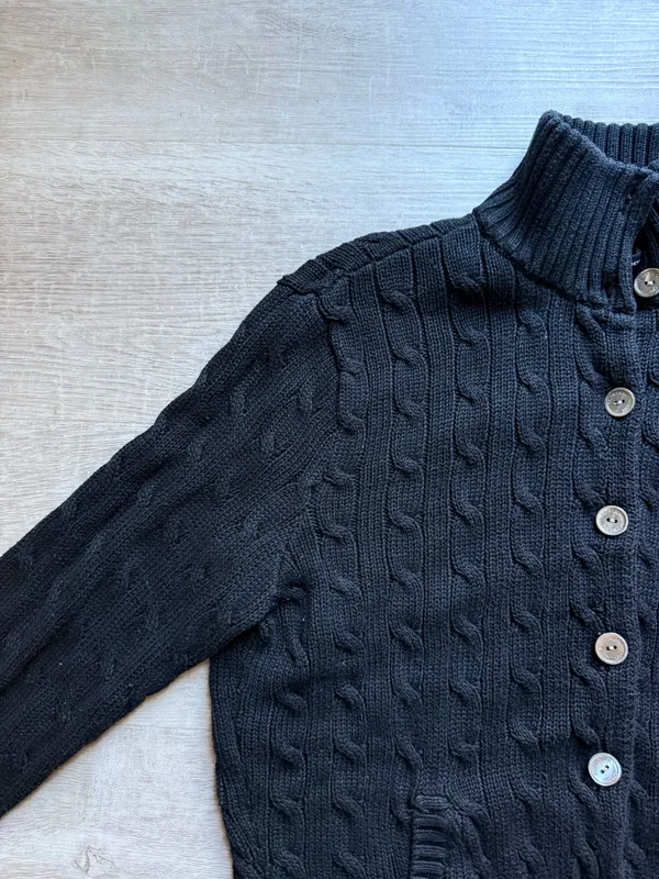 Ralph Lauren Golf Cable Knit Smock Neck 100% Cotton Black Cardigan Size M - Image 6