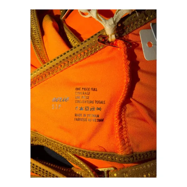 Aerie‎ Orange/Gold One Piece Cutout Swimsuit, Small - Image 6
