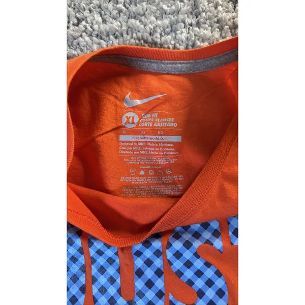 Nike Women's XL Orange Just Do It Plaid Logo Short Sleeve Graphic Tee - Image 2