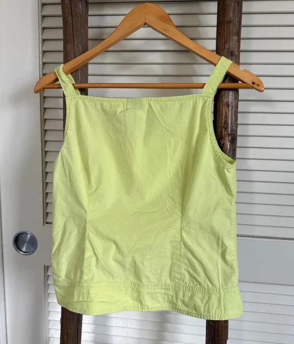 Loft Square Neck Tank Top Side Button Detail Sleeveless Chartreuse Size 6 - Image 2