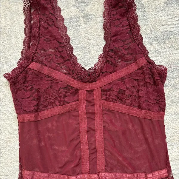 Shinestar Burgundy Sheer Lace Bodysuit Teddies Size M - Image 3