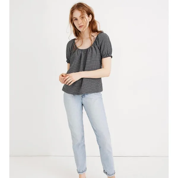Madwell Texture and Thread peasant top in stripe - Image 2