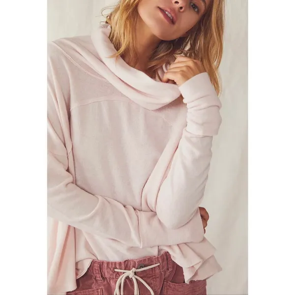 Free People Cozy Time Funnel Slouchy Top Baby Pink Barbie We The Free Size XS - Image 7