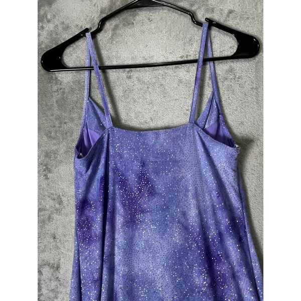 Vintage Y2K Purple Glitter Cowl Neck Mini Dress Spaghetti Strap Party Clubwear - Image 4