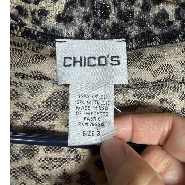 Chico's Metallic Leopard Print Sheer Mesh Tie Front Cardigan Gray Black Size XL - Image 5