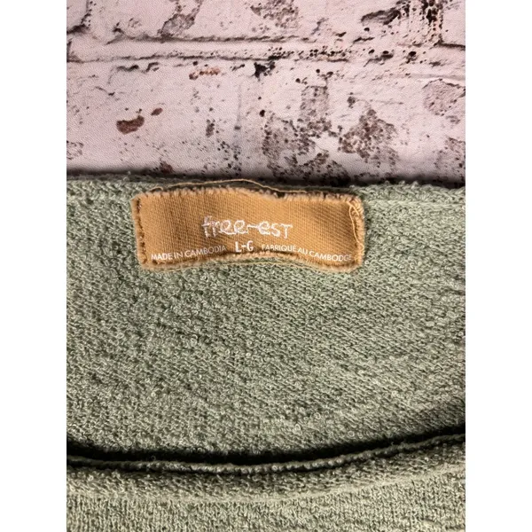 Free People Free-est Sage Green Textured Lettuce Edge Knit‎ Top Large OB1628163 - Image 3